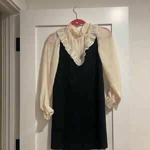 Zara Black and Cream Dress with Ruffle | Size, Small